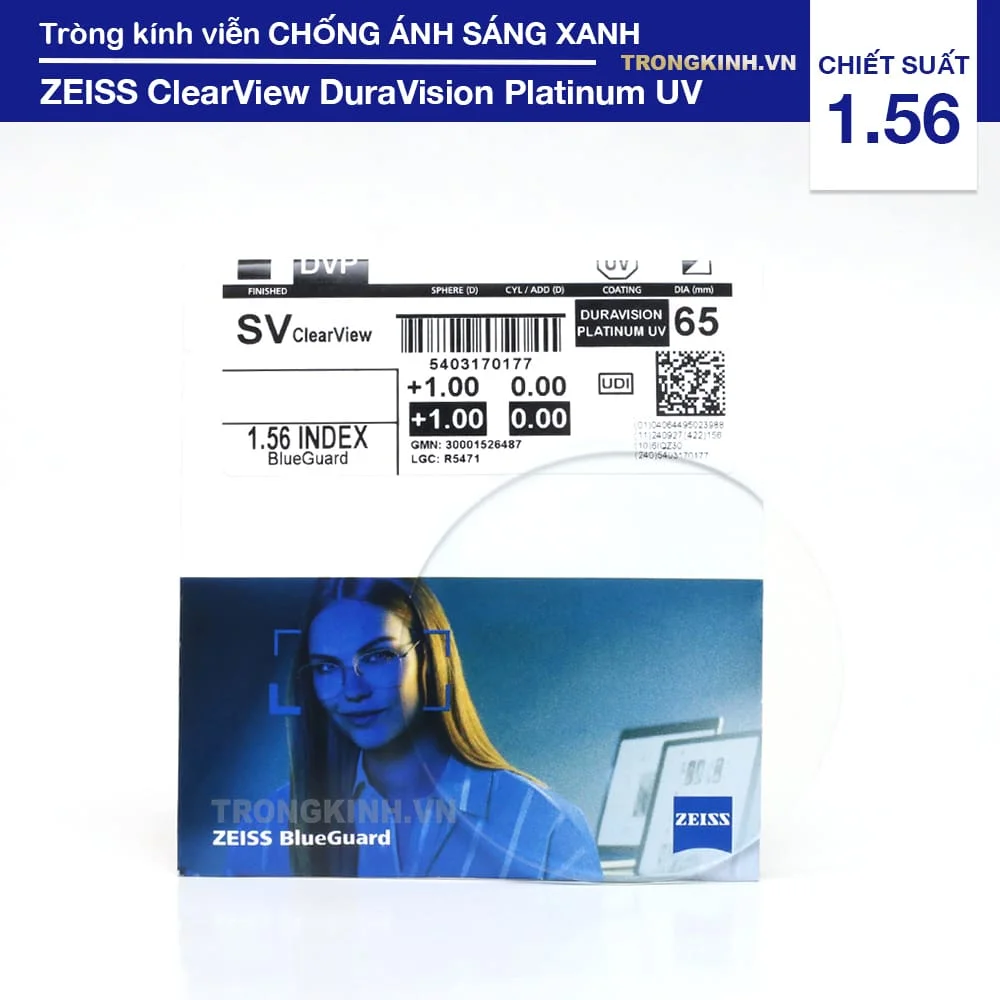 Tròng kính Chống Ánh Sáng Xanh bán chạy của Đức Zeiss ClearView DuraVision Platinum UV