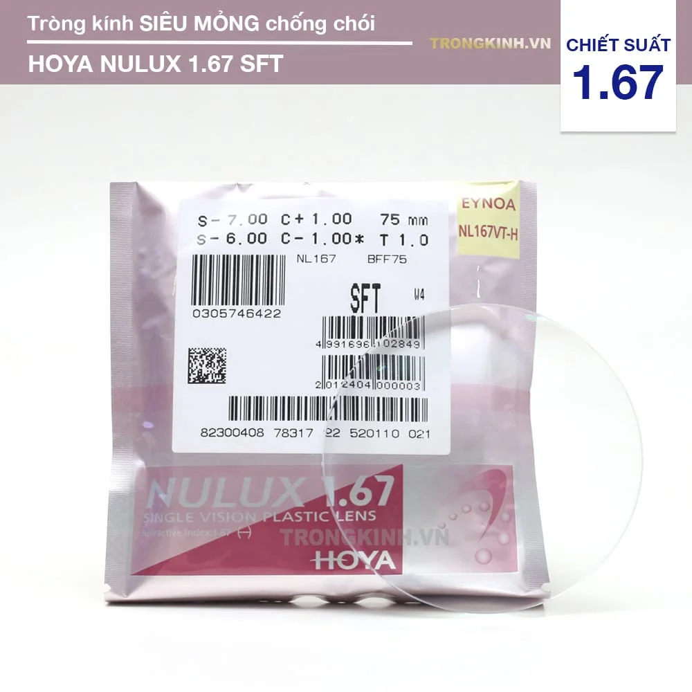 Tròng kính Siêu Mỏng Chống Chói Hoya Nulux SFT 1.67