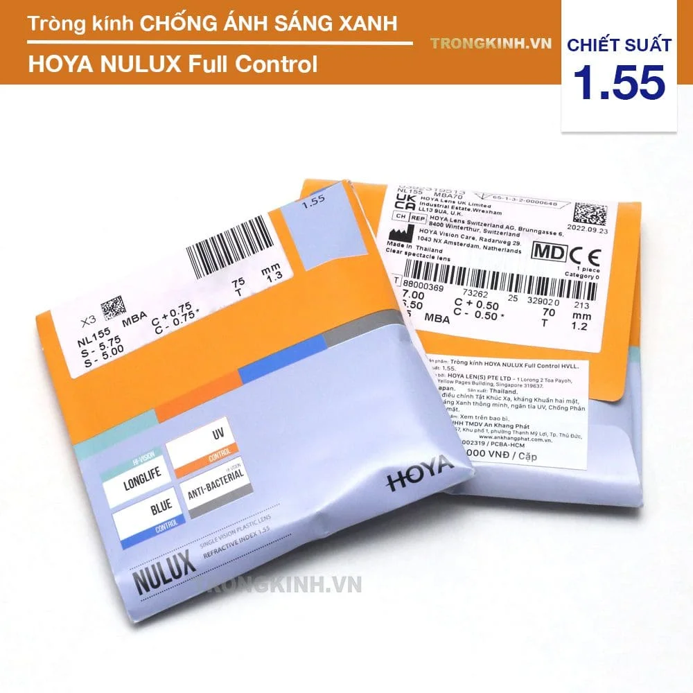 Tròng kính Chống Ánh Sáng Xanh Hoya Nulux Full Control 1.55