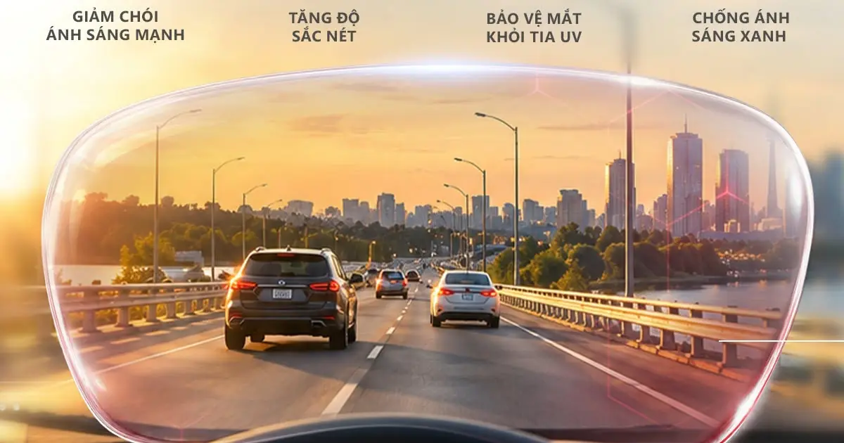 Tròng kính giảm chói đèn xe ban đêm, giúp quan sát rõ nét hơn khi lái xe