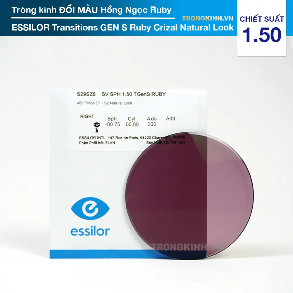 Essilor Transitions Gen S Ruby Crizal Natural Look - Tròng kính Đổi màu Hồng Ngọc